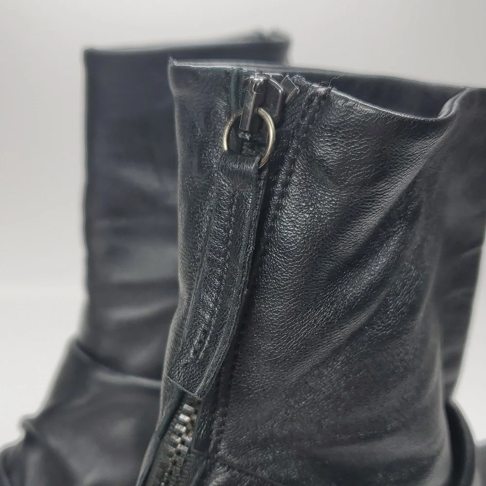 Pierfrancesco Vincenti Black Leather Italian Ankle Boots Block Heel 40